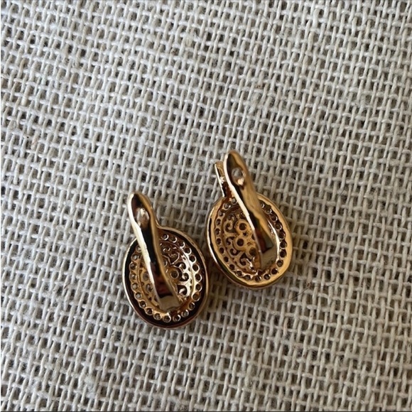 Art Deco Earrings Gold Plated Simulated diamonds New - Picture 6 of 12